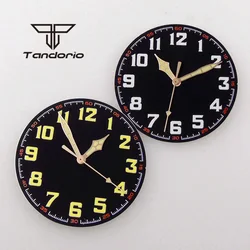 40.4mm Black Watch Dial Yellow Hands Green Luminous Fit NH35A NH36A ETA2824 PT5000 ST2130 Automatic Movement Arabic Numerals