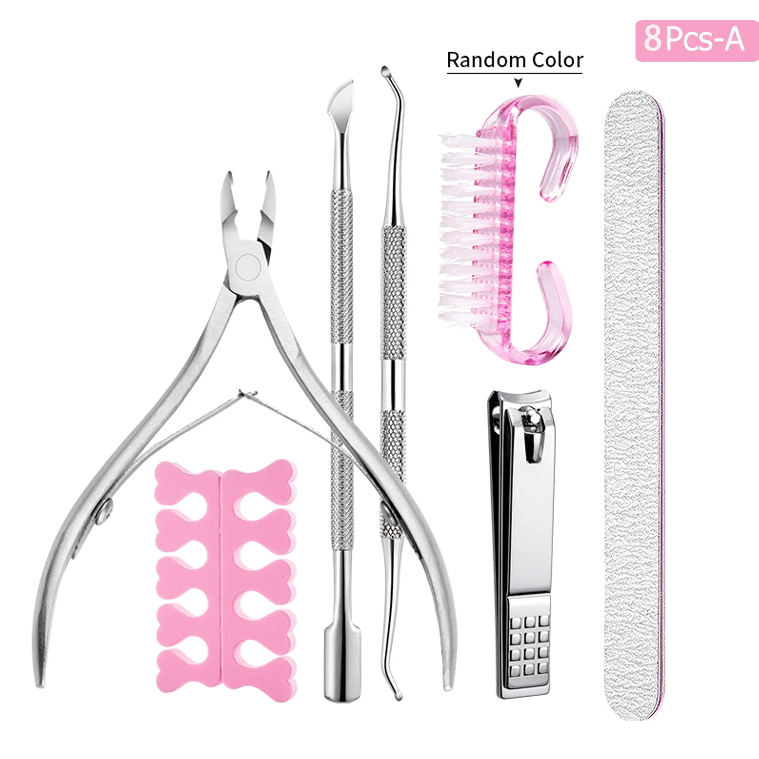 مجموعة مقص أظافر مكونة من 8 قطع مع ملفات أظافر وعازلة من الفولاذ المقاوم للصدأ أدوات تزيين الأظافر لتنظيف فرشاة الغبار ودافعات البشرة وتشذيبها