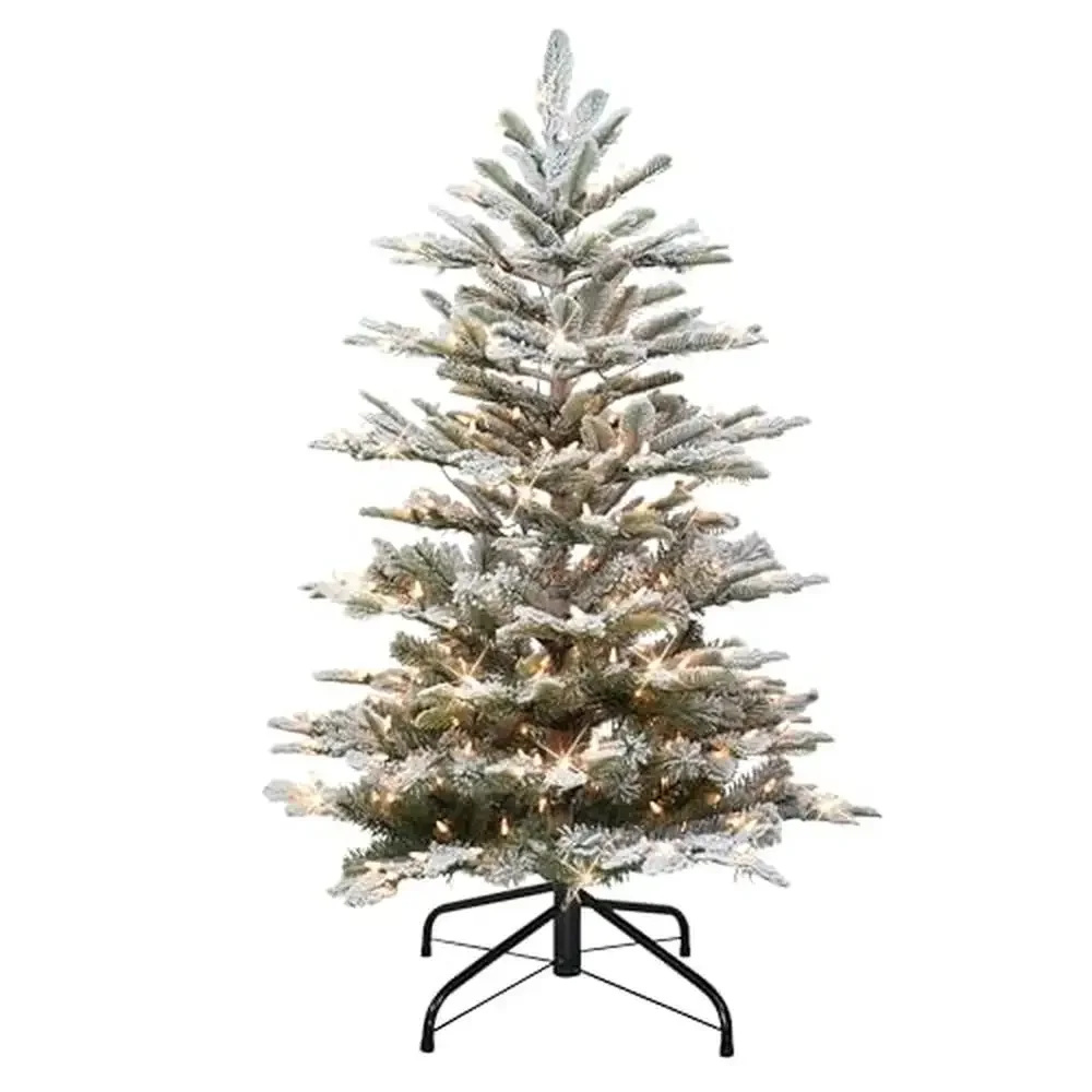 4.5ft Snowy Fir Artificial Christmas Tree with Clear Lights Sturdy Metal Base Easy Assembly Nature-inspired Design