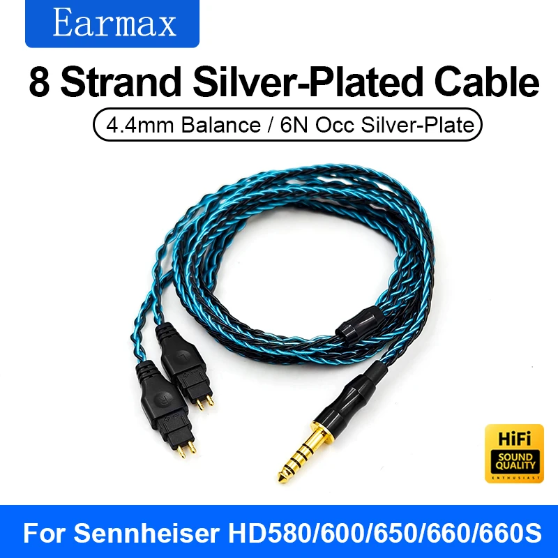 For Sennheiser HD650 HD580 HD660 HD600S HD660 Replaceable Headsets 8 Strand Blue Black 3.5mm stereo 4.4mm Balanced Upgrade Cable