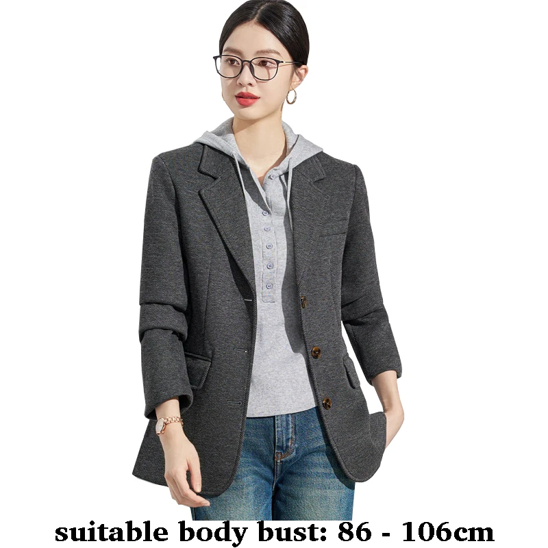 

High quality woolen women blazer button slim jacket with pocket new autumn winter 2025 elegant office clothes khaki grey
