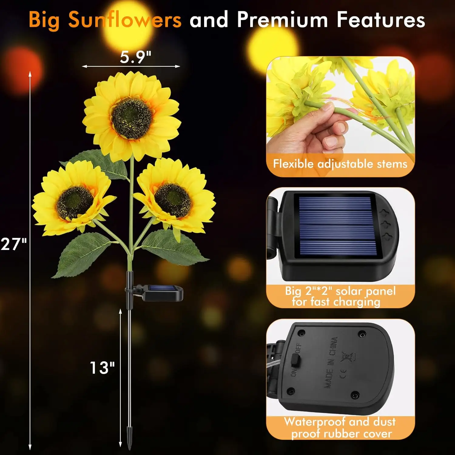 

Solar Sunflower Lights IP65 Waterproof Outdoor Garden Decor Lamp Landscape Lamp Home Decoration Christmas Party Led Light