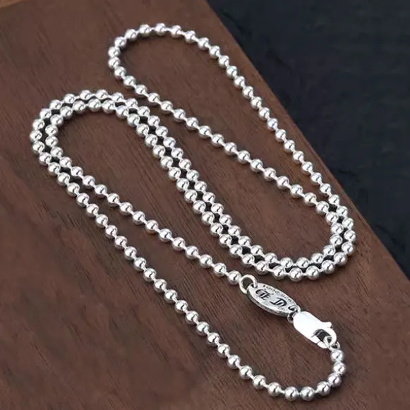 S925 Sterling Silver Round Bead Chain Necklace for Women Simple and Fashionable Popular Matching Chain Versatile Sweater Chain B