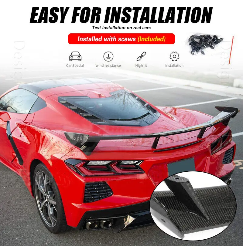 7PCS Carbon Fiber Rear Spoiler Lid High Tail Wing for Chevrolet Corvette C8 2020-2021