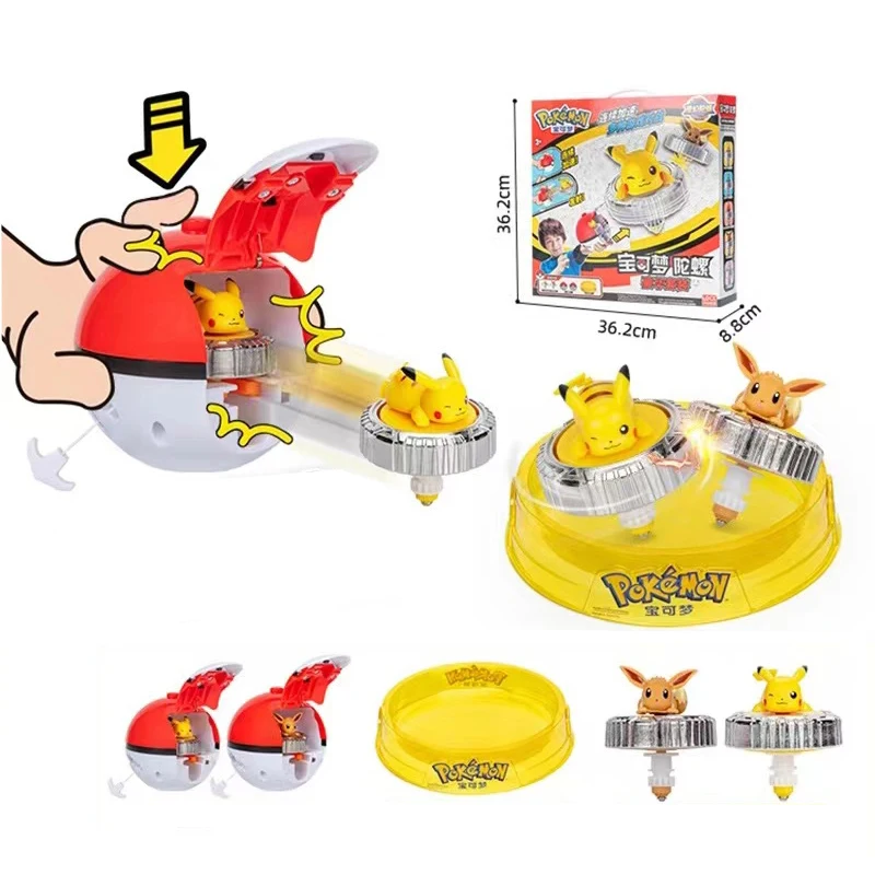 2pcs Pokemon Launcher Gyroscope Rotating Children\'s Arena Toy Set Pikachu Battle Plate Pok é Ball Boy Birthday Christmas Gifts