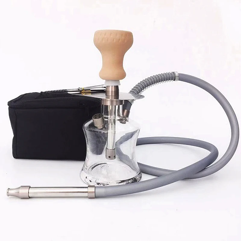 Hookah Set Portable Shisha Set Small Glass Hookah With Travel Bag Metal Steel Tray Narguile Cachimba Water Pipe