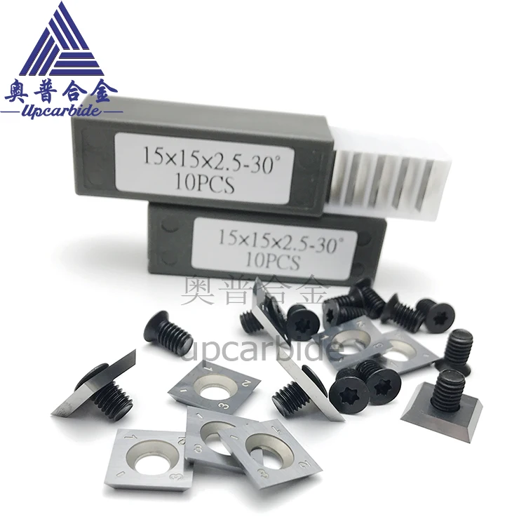 10PCS Reversible Woodworking Indexable Square Carbide Cutter Inserts 15x15x2.5mm 30°and Screws for Four-Sides Planer Woodworking