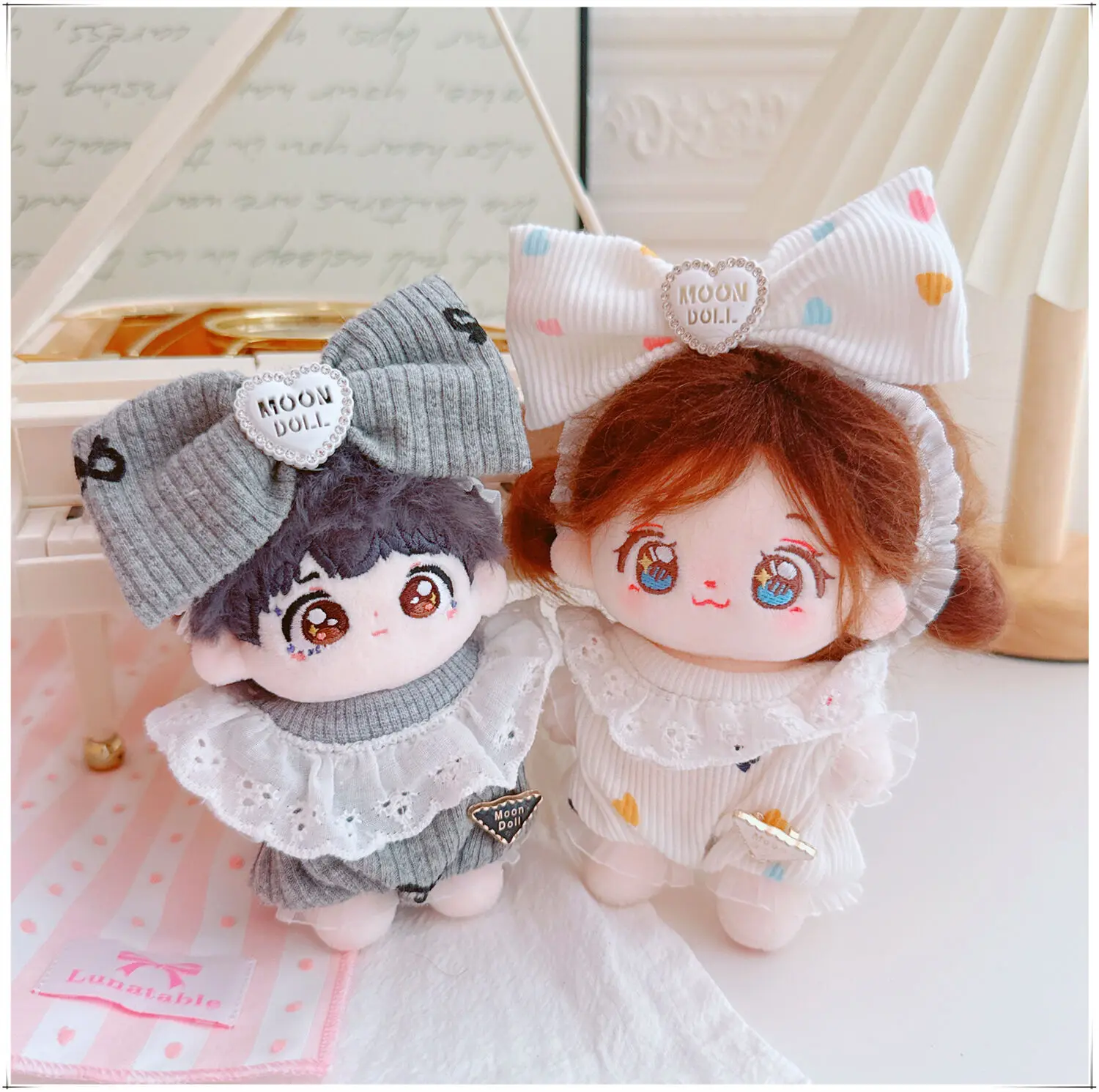 

10-17cm Cute Gray White Dress Bow Set Plush Doll Clothes New Soft Fluffy Doll Clothes Accessories Toys Anime Game Periphery