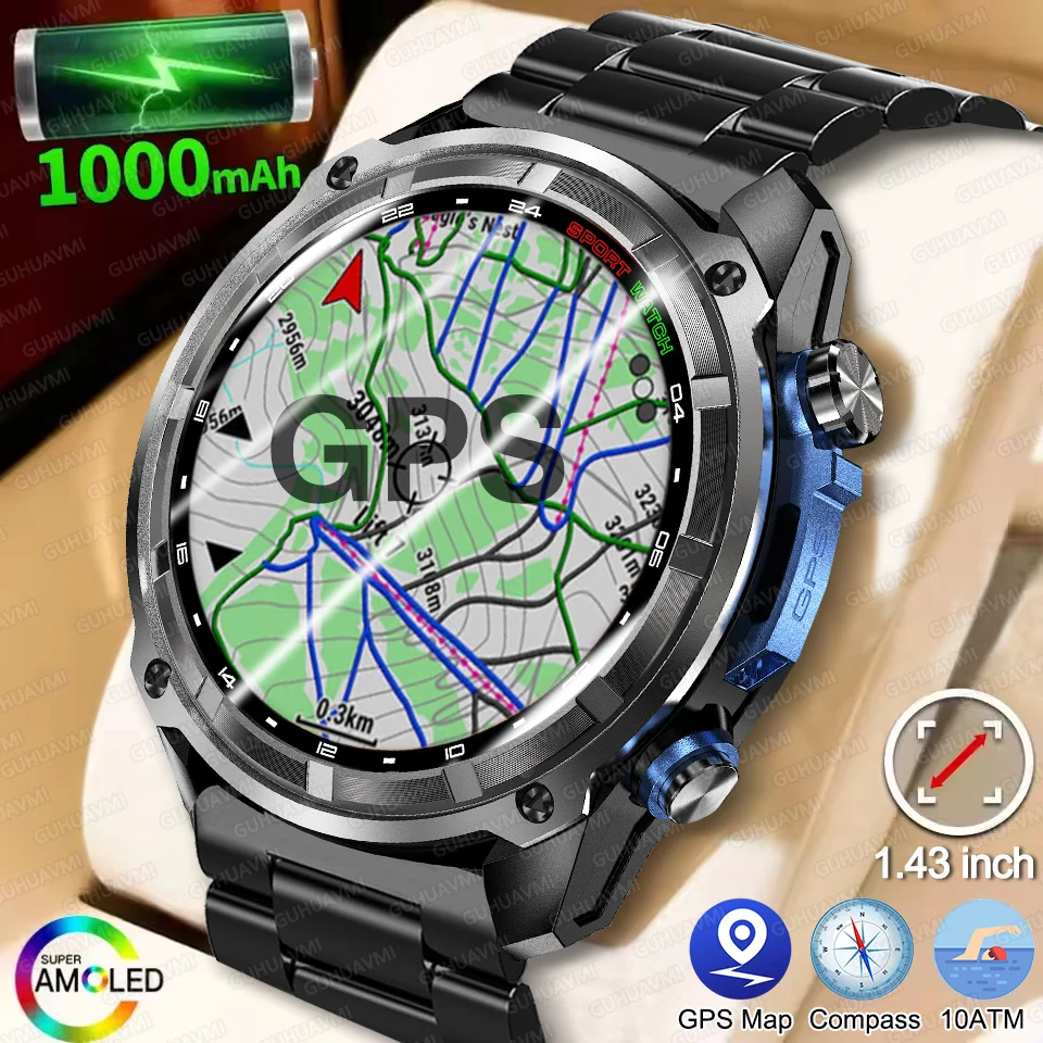 

New GPS Offline Map 1000mAh Battery Smart Watch Built in Swim 200+ Sports Clock 10ATM Waterproof 4GB Outdoors Military Watches