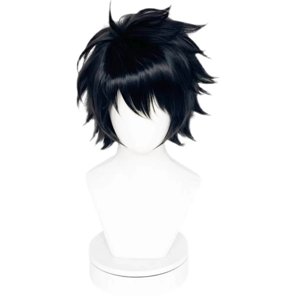 Death note l lawliet al rolette cos peruca preta anti-revoltada anime cabelo curto show de realidade em quadrinhos peruca sintética festa de halloween
