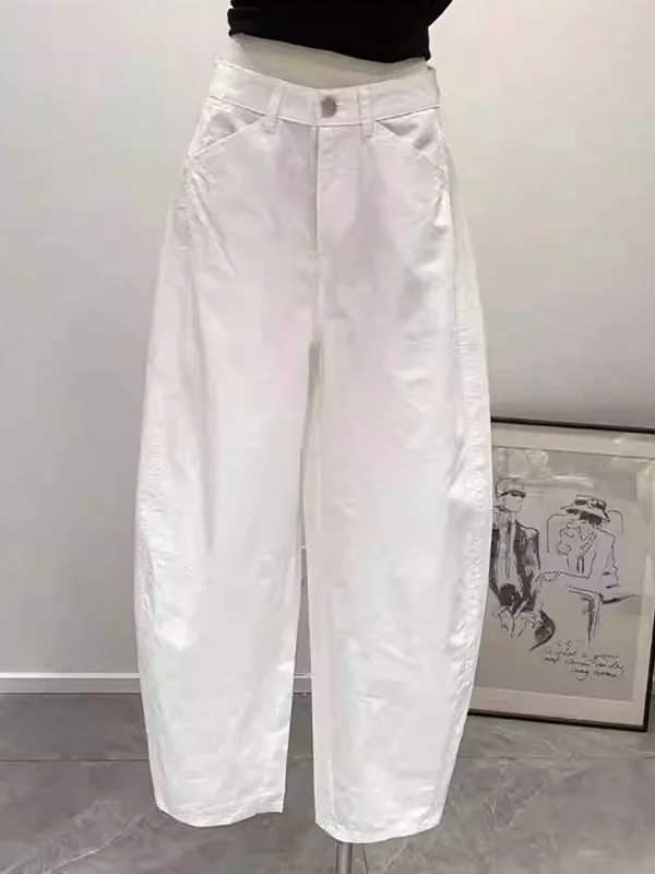 Spodnie damskie z wysokim stanem z bawełny i lnu, krój marchewkowy, nowość na lato 2025, codzienne spodnie z wysokim stanem i szerokimi nogawkami, artystyczny styl do pracy.