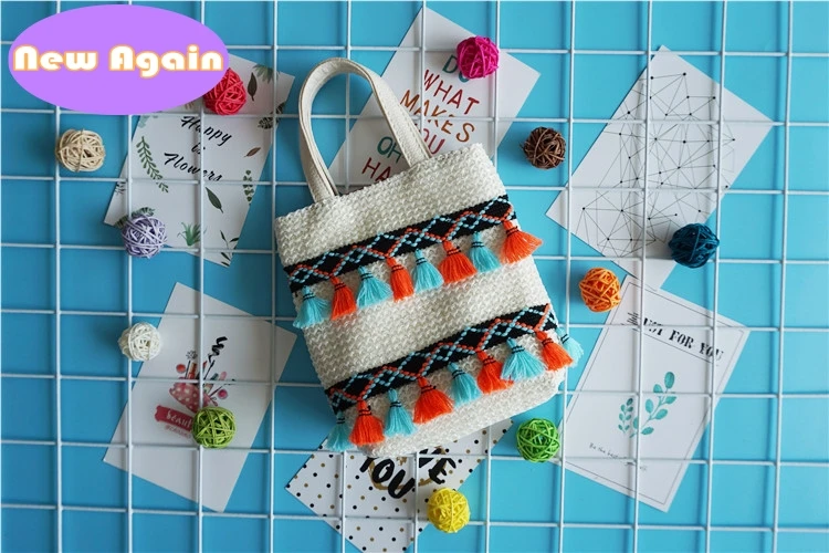 Mini Bohemia Handbag para Meninas, borlas de palha, Kids Beach Coin Purse, Lovely Crossbody Bags, Designer Bag, NAB045