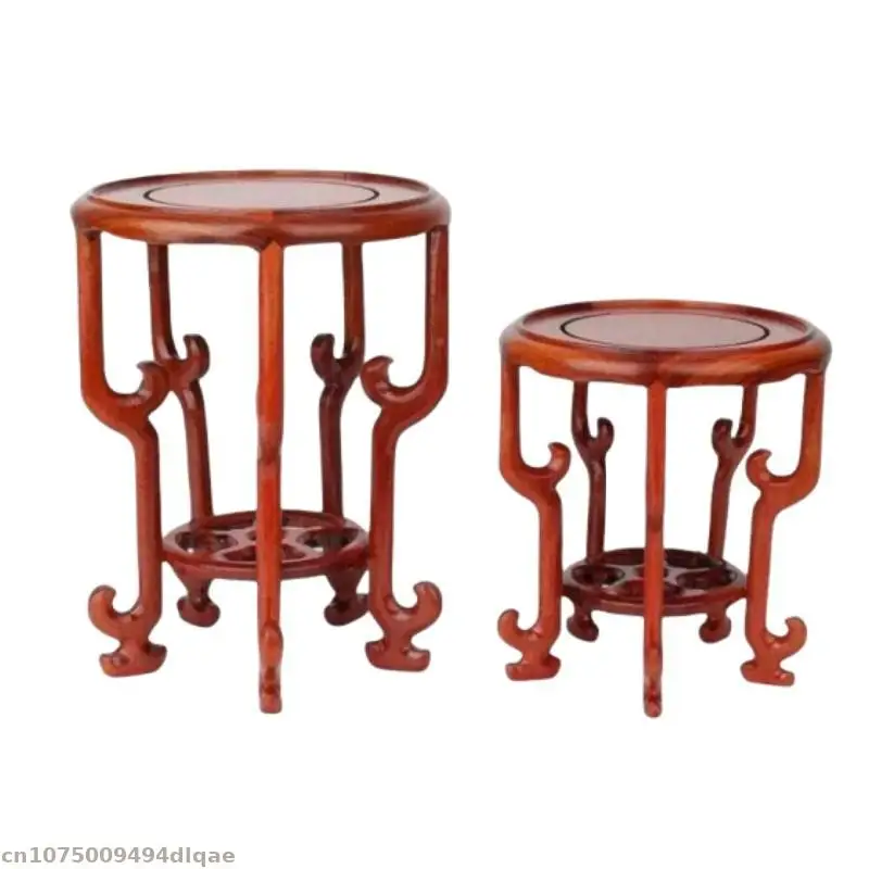 Solid Wood Carving Crafts Decoration Frame Vase Flower Pot Display Base Mini Model Sculpture Base Ornament Plant Base