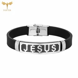 Pulsera de silicona Jesús loves you pulsera de Goma en blanco y negro pulsera de acero inoxidable manga de joyería cristiana accesorios