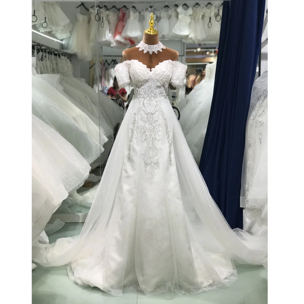 Kisswhite xlove coleção personalizado pérolas cristais sereia vestidos de casamento com saia removida fora do ombro vestidos de casamento