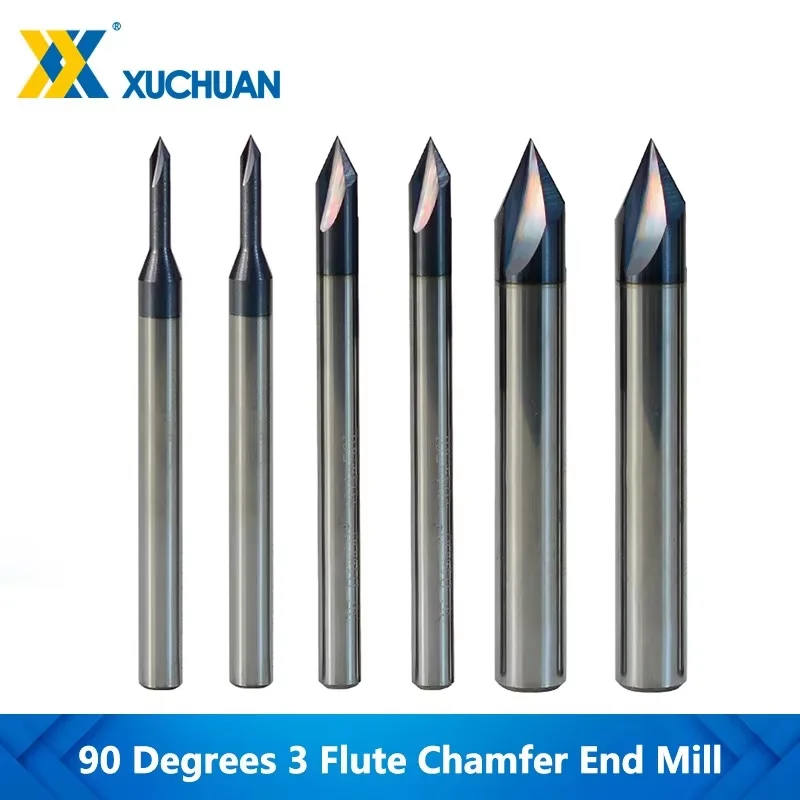 Cortador de fresado de chaflán de 3 flauta, 60/90/120 grados, broca de enrutador CNC, 2-12mm, molino de extremo de biselado de carburo, herramienta