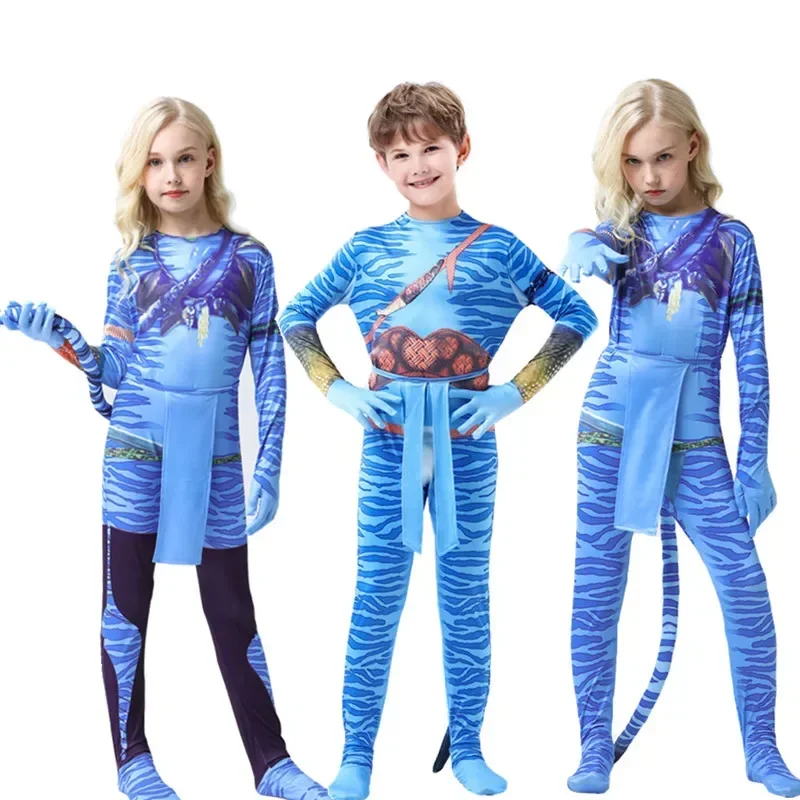 

Halloween Cosplay Avatar Costume Kids Child Stage Performance Clothes SuperHero One Piece Tight Ffitted Jumpsuit Clothing Suit