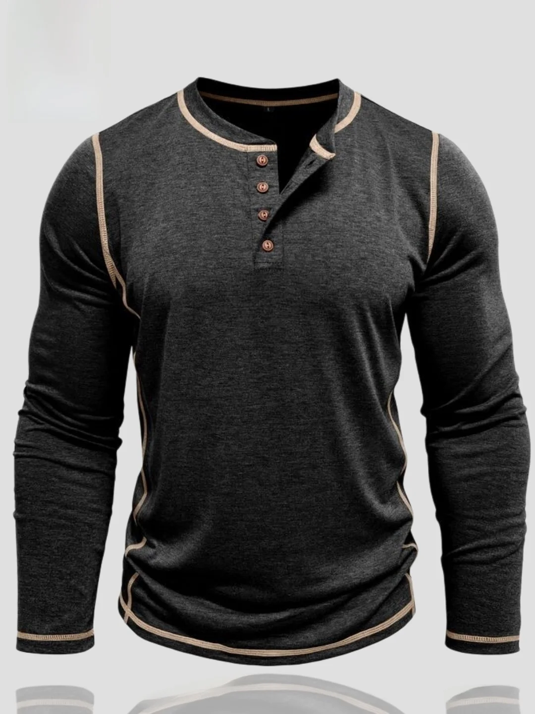 

APZ Men's Fashionable Long Sleeve Henry Shirt Four Buttoned up Top Polyester Cotton Blend Adult Casual Wear Spring 2026