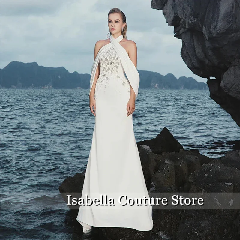 Luxury Evening Dress for Woman 2025 Halter Backless Sleeveless Mermaid Evening Gown Long Beading Applique Trumpet Formal Dresses