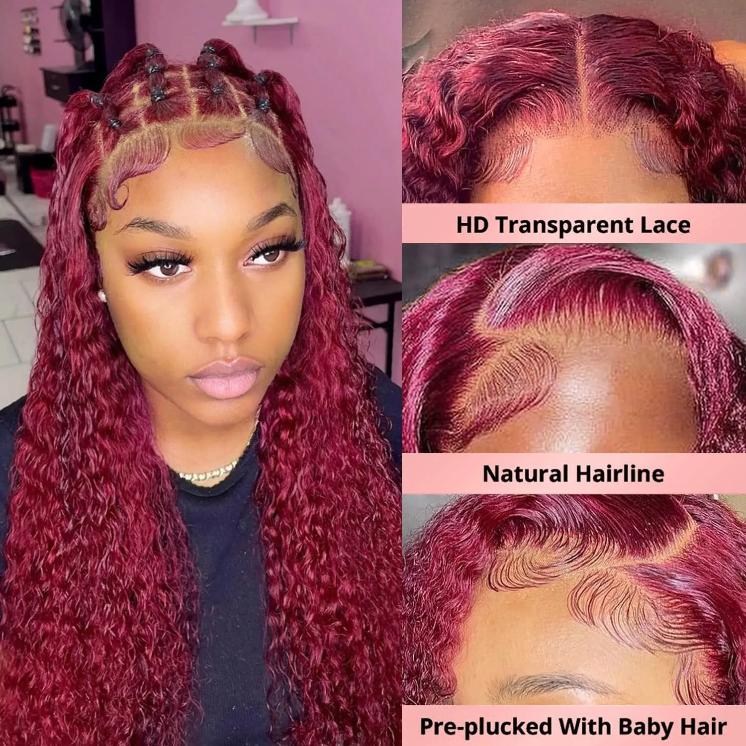 30 40 Inch Burgundy 99j Deep Wave Lace Frontal Wig Curly Human Hair Wigs 250% Density 13x4 13x6 HD Lace Front Human Hair Wigs image 4