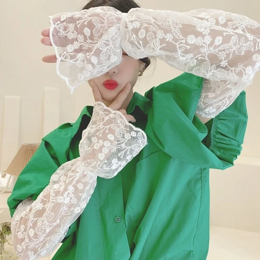 

Простые эластичные рукава из ледяного шелка, тонкие, ажурные, с защитой от солнца, сетчатые, с цветочным узором, солнцезащитные, летние