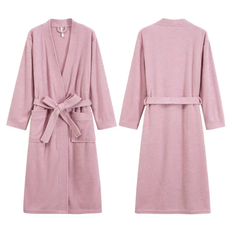 Couples Terry Kimono Long Bath Robe Home Gown Sleepwear Soft Water Absorption Bathrobe Quick Dry Lounging Solid Hotel Spa Robe