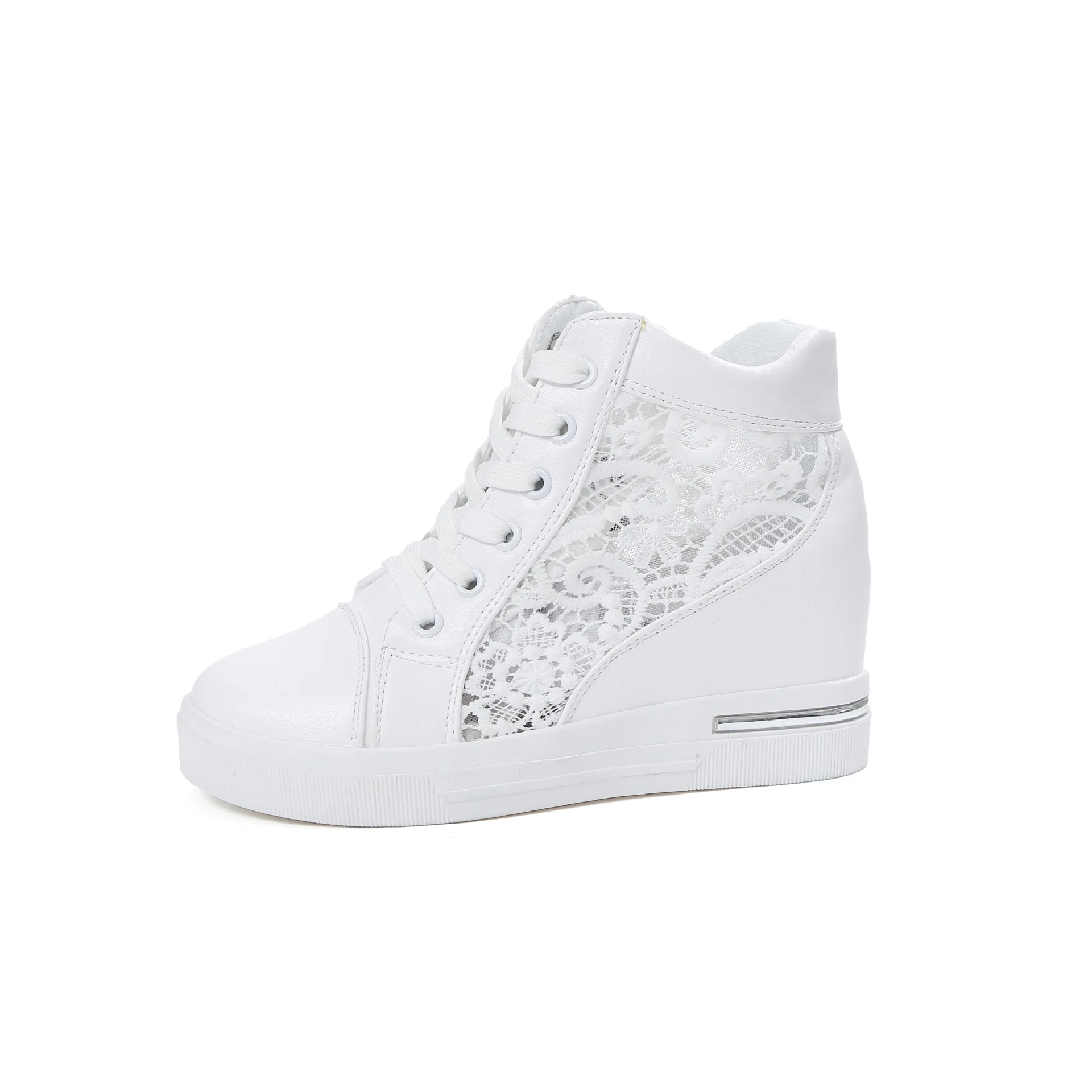 Women Shoes 2025 New Thick-soled Breathable Lace Flower White Sports Sneakers Hollow Platform Wedge Comfortable Female Footwear - view 5