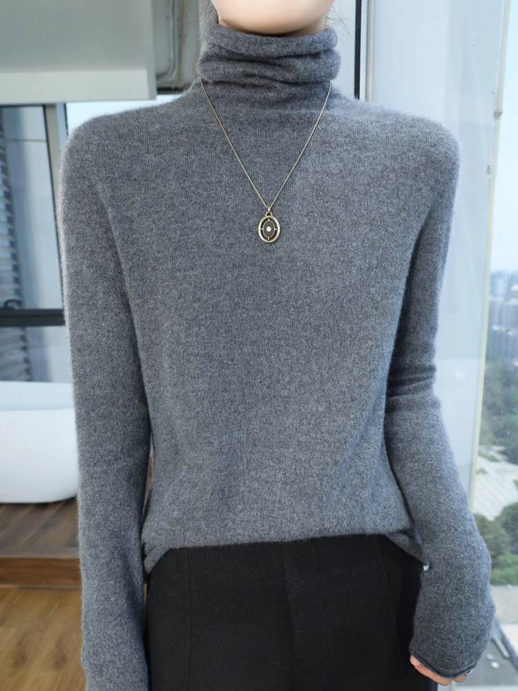 

New Women's Turtleneck Sweater Autumn Winter Cashmere Pullover 70% Merino Wool and 30% Cashmere Knitwear Fashion Bottom Shirt