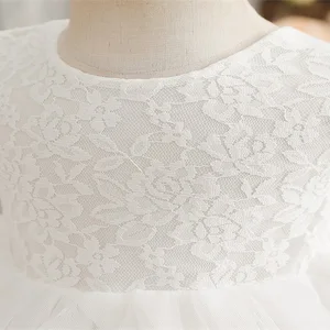 Blumenmädchenkleider für Hochzeit Kinder, Spitze Rückenless Tule Tutu, Prinzessin Prinzessin Party Kleidung, Baby 1. Geburtstag Taufe weißes Kleid 12 Hauptverkäufe weißes Kleid für Mädchen 10 Jahre - №10