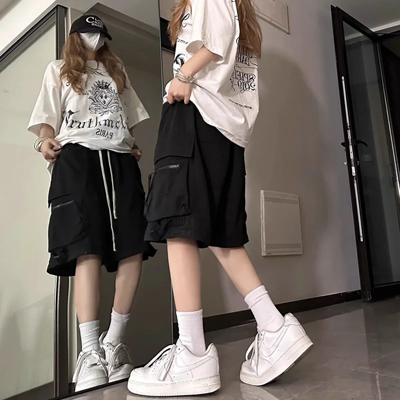 American Y2K Cargo Pants Women Summer Loose Straight Red Streetwear Shorts Trousers Pocket High Waist Bf Harajuku Sweatpants