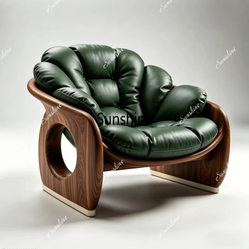 

Medieval style, single sofa chair, high-end solid wood leather leisure, simple living room balcony