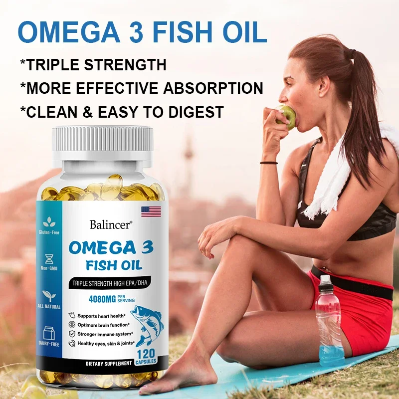 Balincer Wild Caught Omega 3 Fish Oil Softgels- Triple Strength High EPA 1200mg DHA 900mg Non-GMO Gluten Free Dietary Supplement