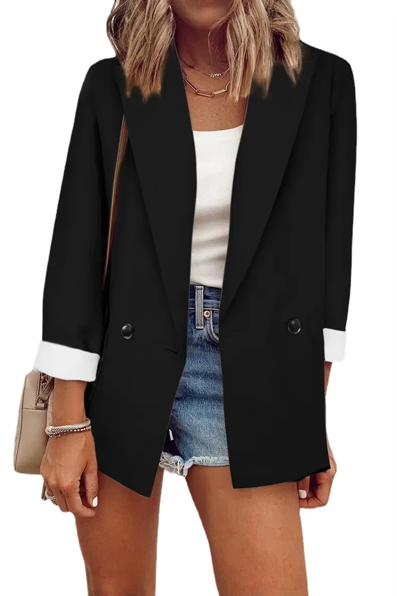 Women's Fashion Coat 2025 Autumn Winter Solid Color Long Sleeve Loose Fit Suit Collar Trendy And Temperament