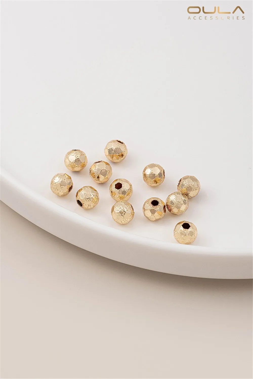 14K Gold-Color Plated Glitter Sand Smooth Laser Bead 6mm Cut Round Bead DIY Handmade Jewelry Bead Material