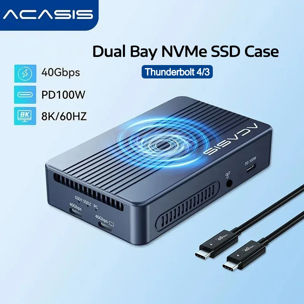 

ACASIS 40Gpbs RAID Dual Bay M.2 NVME SSD Enclosure with Thunderbolt 4/3 Multi Function Type-C To PD Fast Charge Docking Station