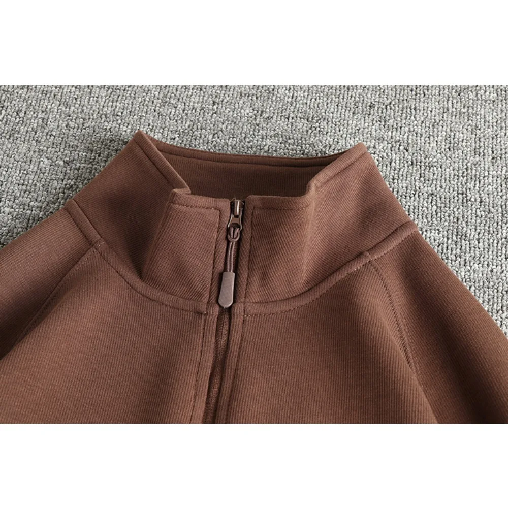 سويت شيرت رجالي ثقيل ورفيع ومريح بياقة نصف مفتوحة لخريف وشتاء، بلوفر متعدد الاستخدامات بأكمام طويلة #5