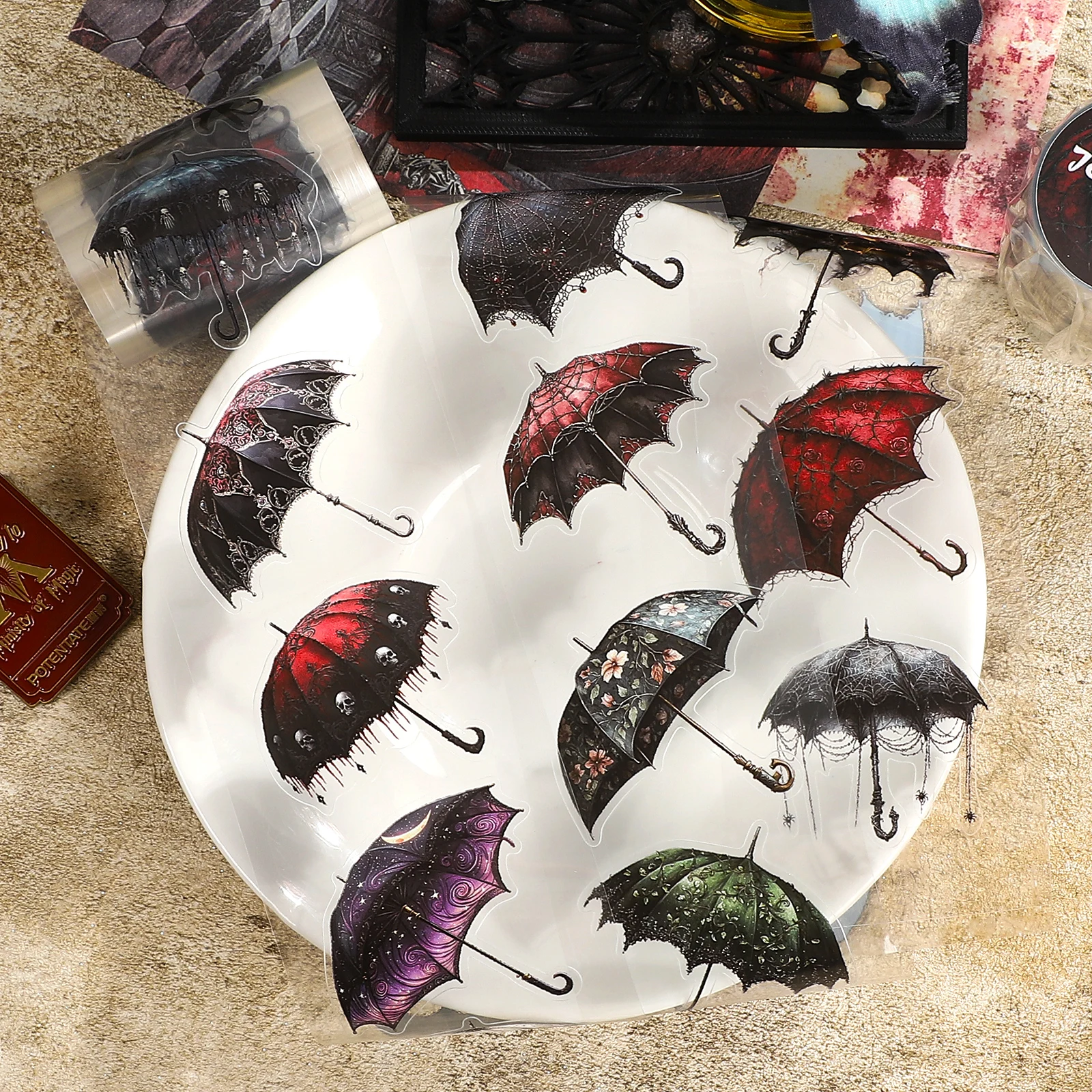 

60mm*200cm Vintage Gothic Umbrella Landscape PET Tape Creative DIY Journal Material Collage Scrapbook Stationery