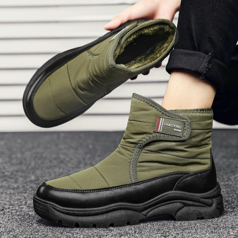 

Новые зимние мужские ботинки, утепленные плюшевые водонепроницаемые нескользящие повседневные ботинки для активного отдыха, размеры 39-44, мужская хлопковая обувь