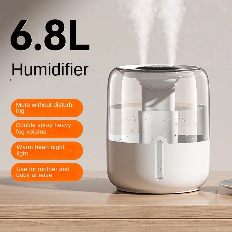 

New 6.8L Large Capacity Humidifier USB Charging Double Spray Home Dormitory Office Bedroom Desktop with Small Night Lamp