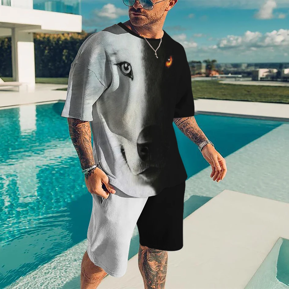 

2025-26 Fashion Fashion Suit 3D Printing Design Outdoor Travel Men's Suit Breathable Quick Drying Short Sleeve Shorts Suit