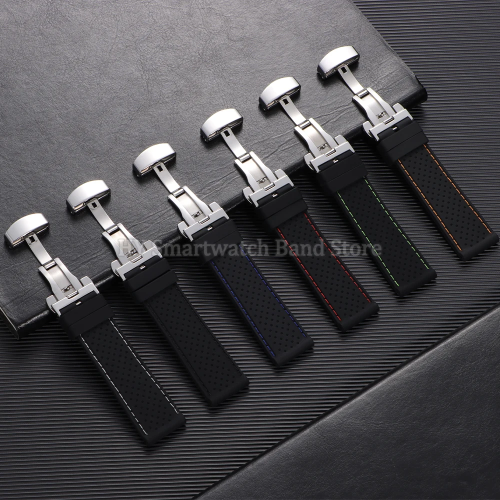 20 ミリメートル 22 ミリメートルシリコン時計バンドセイコー用オメガユニバーサルリストバンド Huawei 社交換用時計ストラップ金属折りたたみバックル