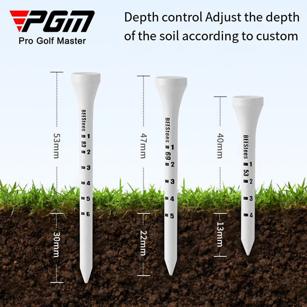 PGM Golf Wood Tees 53mm 69mm 83mm Reduce Friction Side Spin Golf Tees Adjustable Depth Professional Golf Balls Holder 30 Pcs/Box