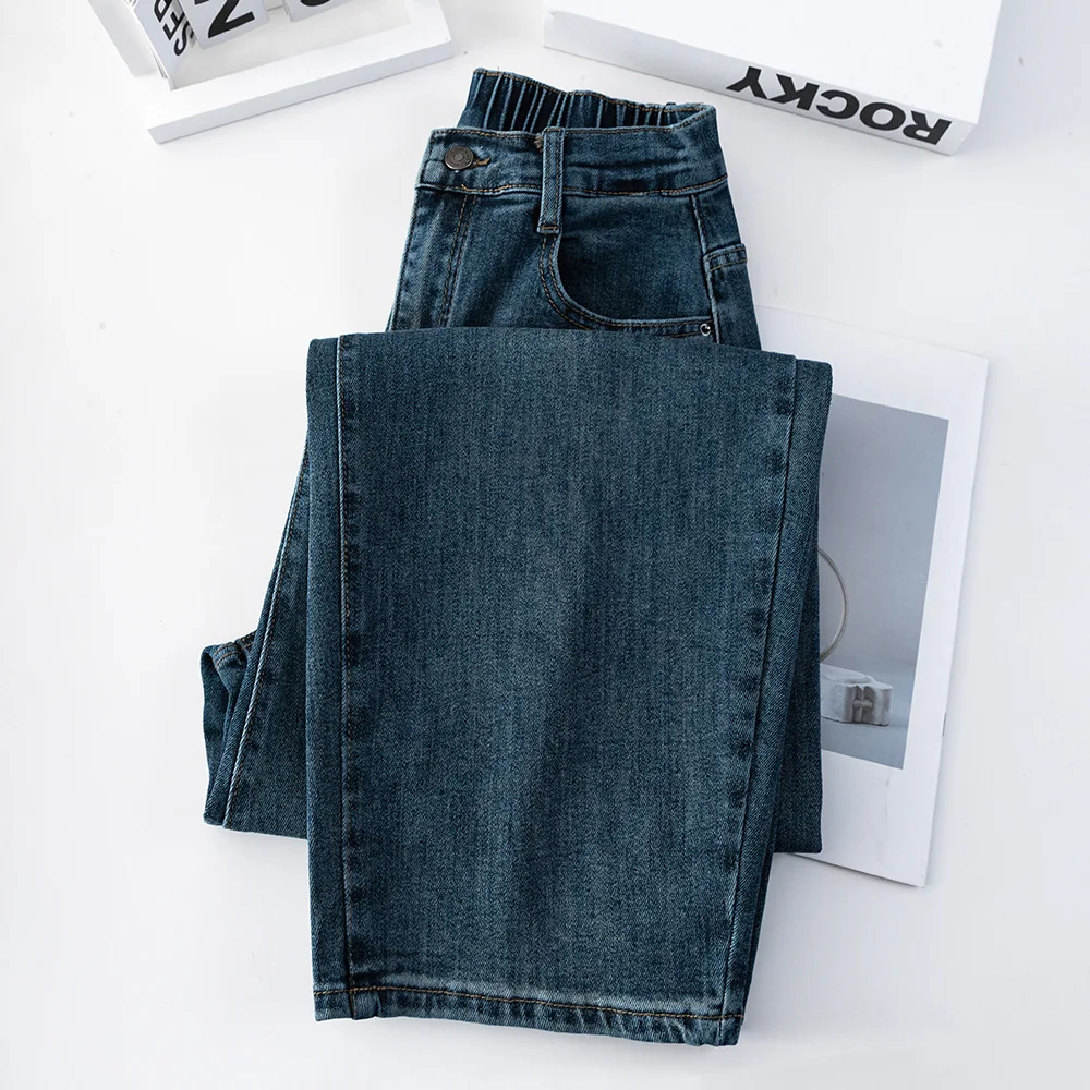 2026 Spring Autumn Plus Size High Waist Denim Pants Stretch Curved Leg Slimming Long Trousers For Curvy Ladies 2602 view 3