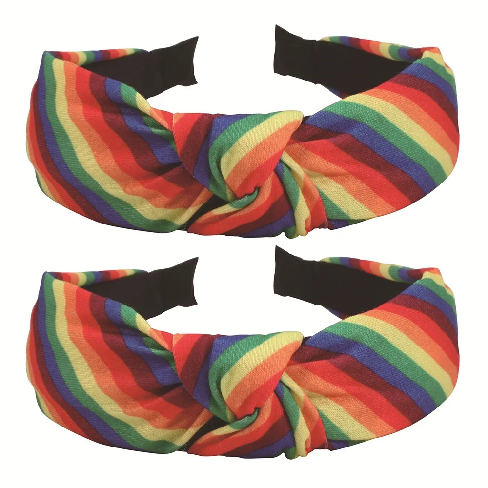 

2Pcs Colorful Rainbow Striped Hair Hoop Cute Pride Day Rainbow Striped Headband Elegant Durable Festive Party Hair Accessory