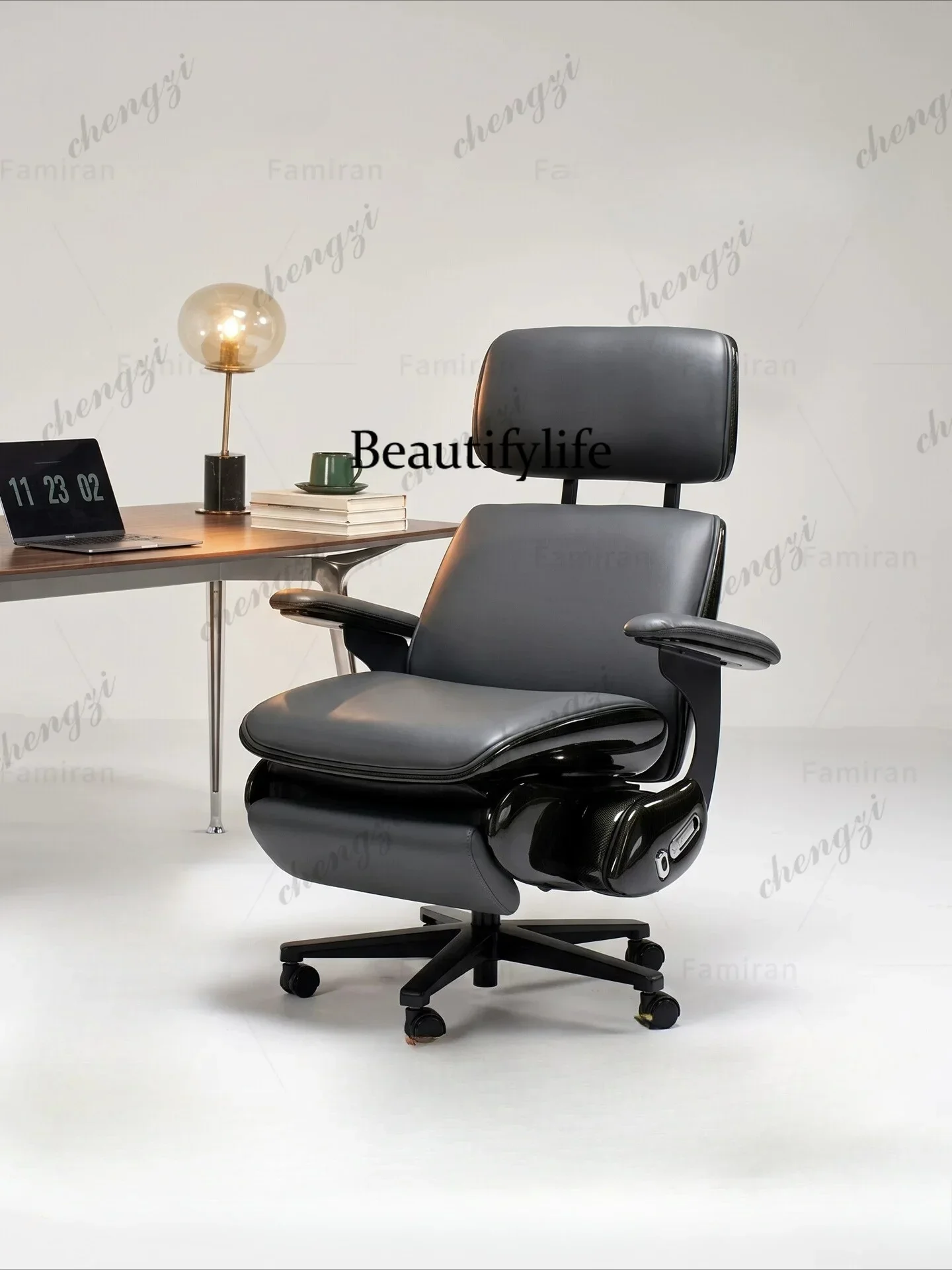 A52 Minimalist first layer cowhide computer office chair electric ventilation massage reclining ergonomic boss chair