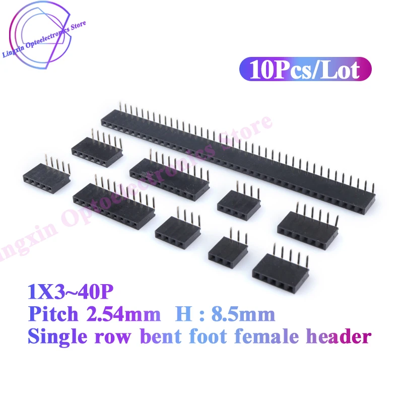 2.54 1*3/4/5/6/10/40 pin single Row Female 90 Degree Right Angle R/A Separate PCB Pin Header Socket Connector Pin Header 1x40p