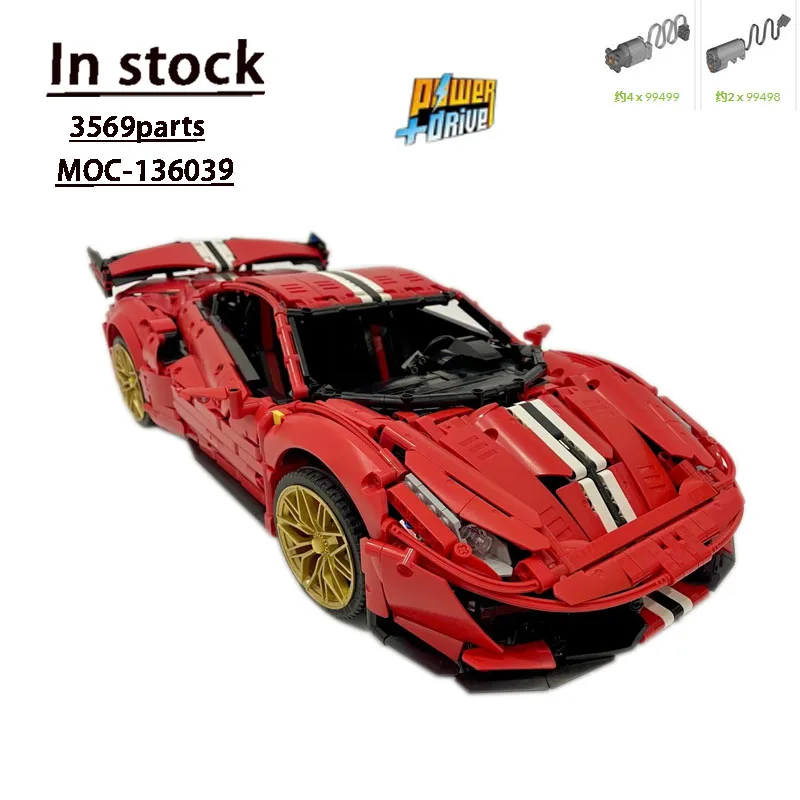MOC-136039 สีแดงใหม่ไฟฟ้า RC Supercar ชุด Splicing Building Block รุ่น 3569 ชิ้นส่วนอาคารบล็อกของเล่นเด็กของขวัญ