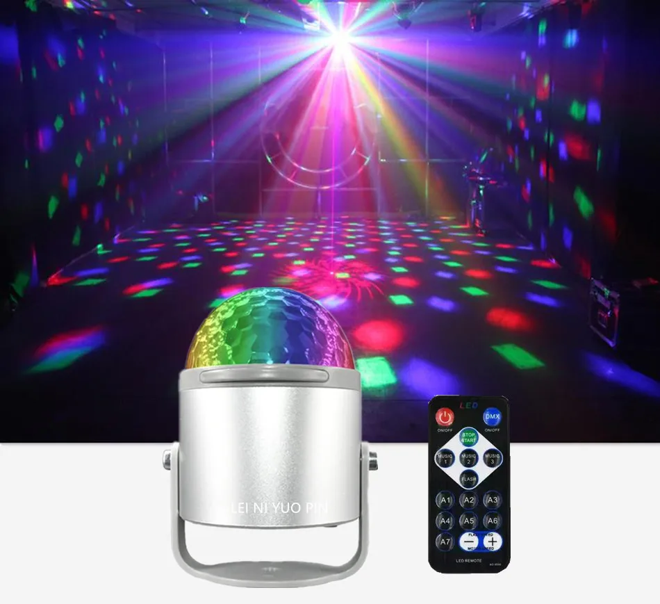 7 Colors Strobe Sound Control Stage Disco Ball Light 2 em 1 Party Family Gathering Kids Birthday Wedding Bar