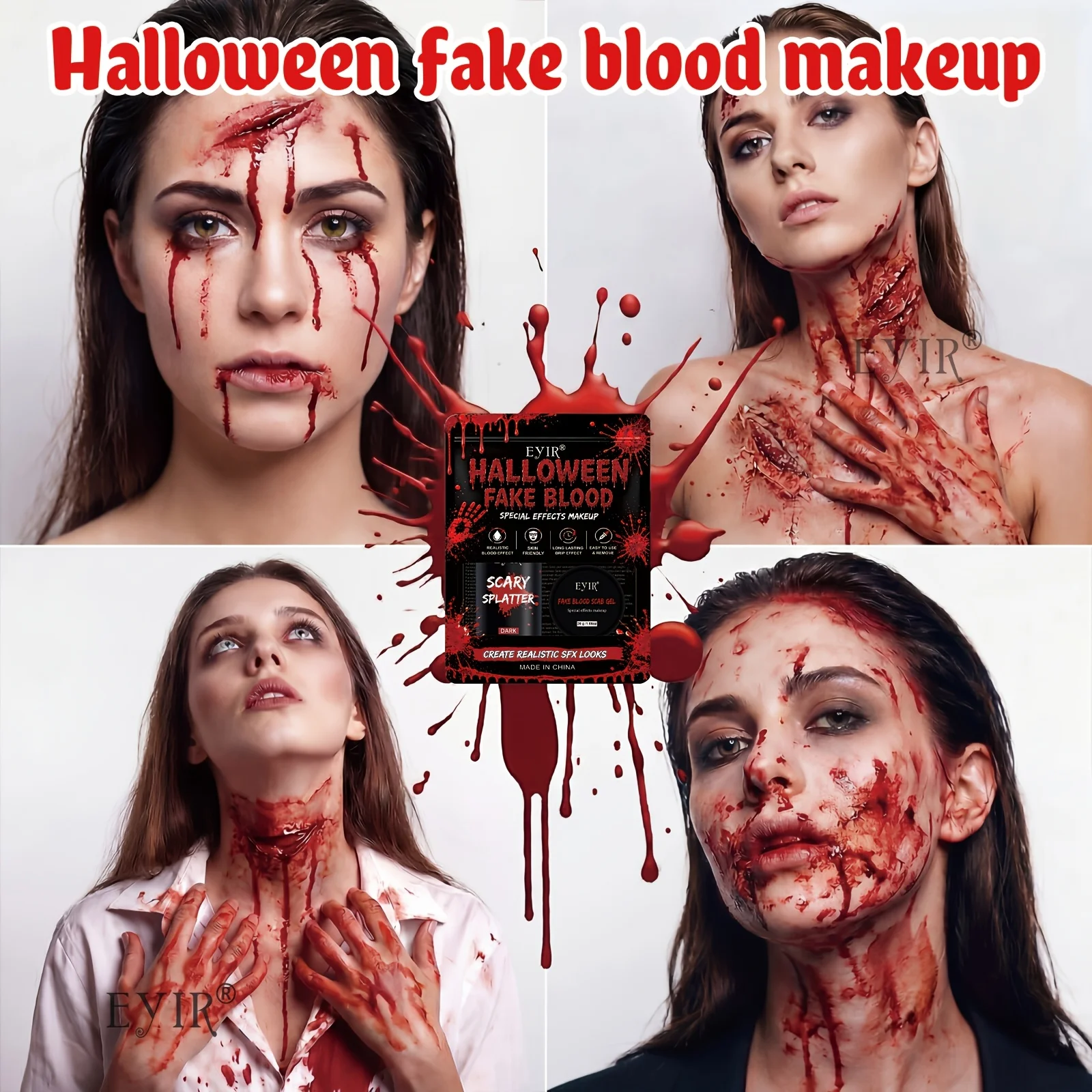 Kit Maquillage Faux Sang Complet – Spray, Pâte et Fausses Blessures 3D – photo 9