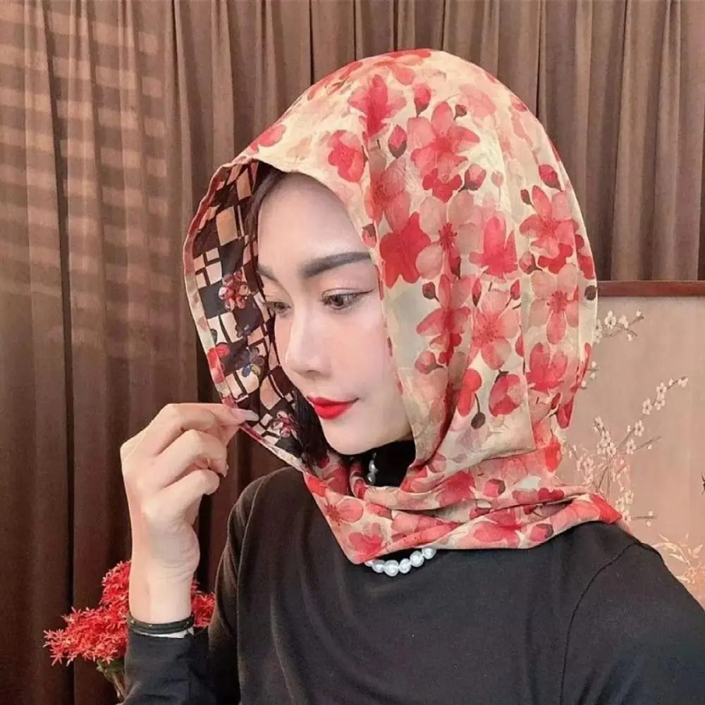 Gorro turbante estampado elegante, pañuelo de seda con telar para pintura de lino y algodón, protector solar, pañuelo para la cabeza de poliéster para mujer
